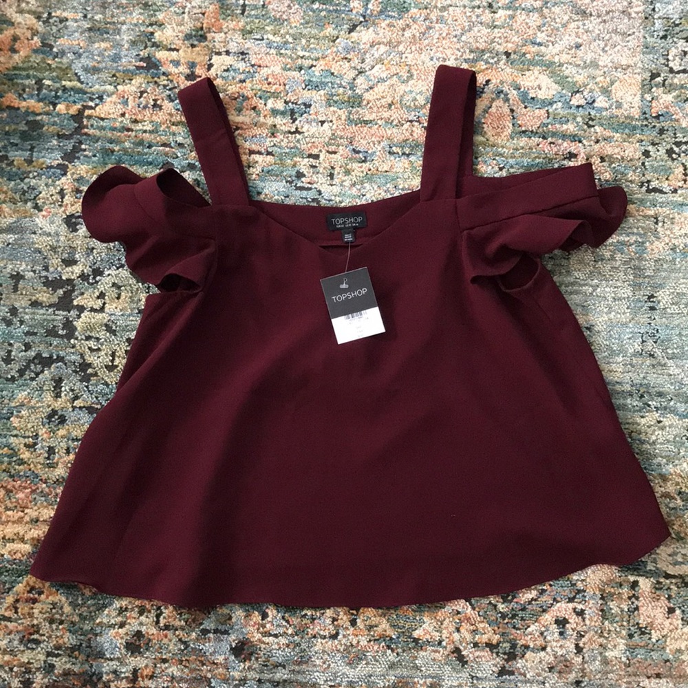 Top shop maroon/Burgundy cut out shirt NWT